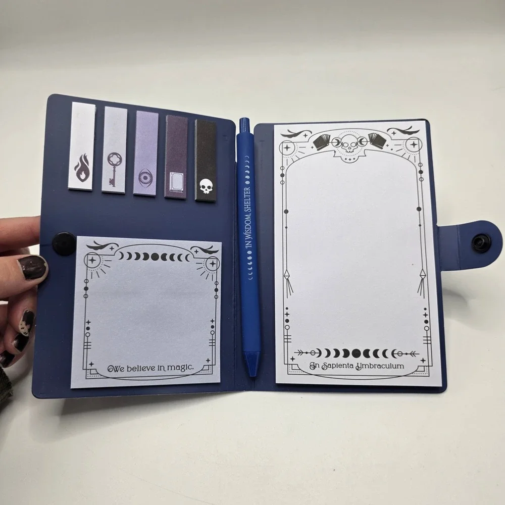 Celestial Stationery Set In Sapienta Umbraculum Navy Gold Folio Pen Sticky Notes